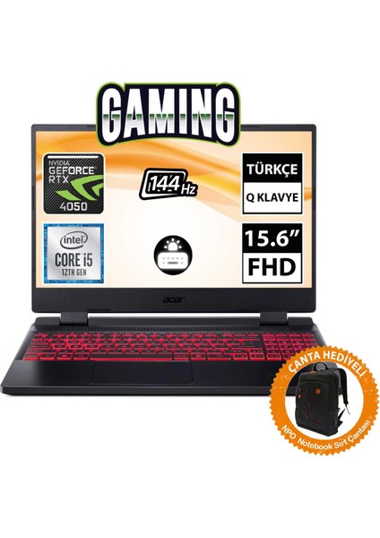 Nitro 5 AN515-58-588W NH.QLZEY.007A5 I5-12450H 16GB 512SSD+1TBSSD RTX4050 15.6" Fullhd Freedos Taşınabilir BILGISAYAR-CNT006