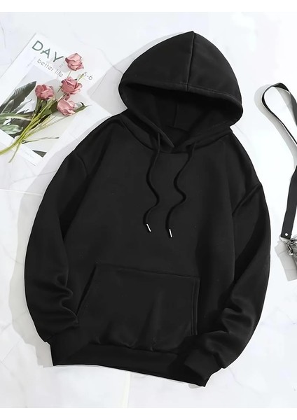 Street Wear Cartoon Rabbit Baskılı Oversize Siyah Kapşonlu Hoodie Sweatshirt fırsatları