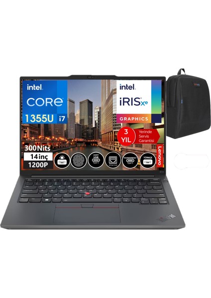 Thinkpad E14 Gen5 Intel Core I7 1355U 24GB 256GB SSD 14" Wuxga IPS Freedos Taşınabilir Bilgisayar TB21JK0006TX07+WEBLEGELSINÇANTA