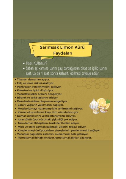 Sarlim %100 Organik Doğal Sarımsak Limon Kürü Net 1lt