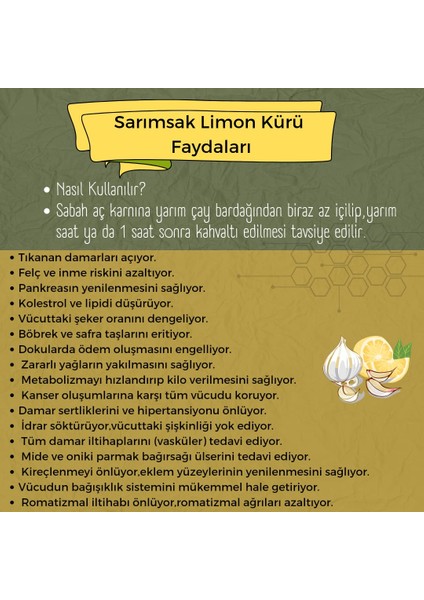 Sarlim %100 Organik Doğal Sarımsak Limon Kürü Net 1lt