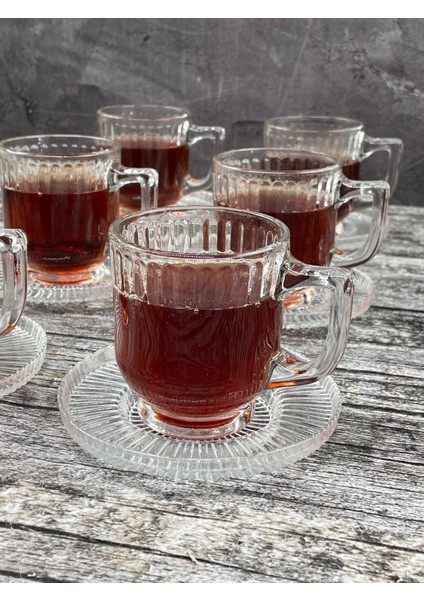 6 Kişilik 12 Parça Cam Çay Takımı Çay Bardağı ve Tabak Seti