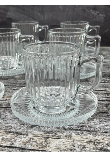 6 Kişilik 12 Parça Cam Çay Takımı Çay Bardağı ve Tabak Seti