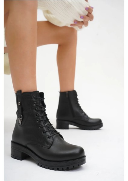 Hakiki Deri Siyah Kadın Günlük Postal Bot GR1135 modelleri