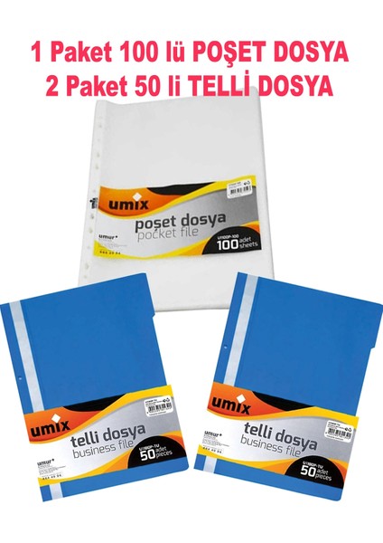 100 Lü Set 100 Adet Telli Dosya ve Poşet Dosya