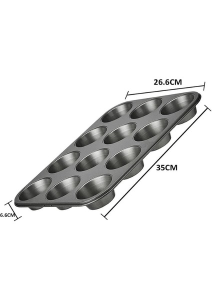 Bune Box 12'li Yanmaz Yapışmaz Teflon Kaplama Borulu Muffin Kek Kalıbı