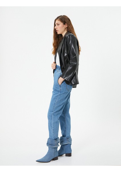 Beli Lastikli Yüksek Bel Kot Pantolon - Baggy Jean fiyatları