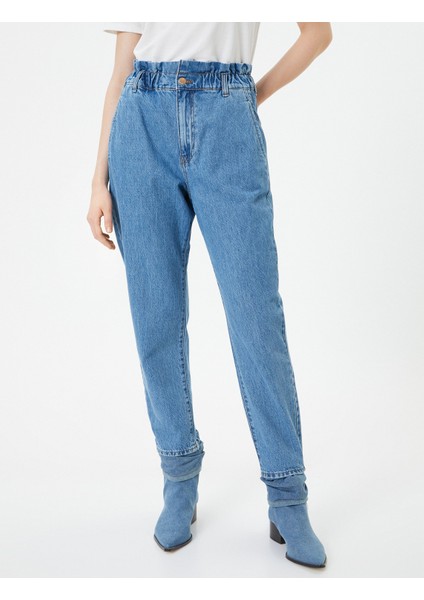 Beli Lastikli Yüksek Bel Kot Pantolon - Baggy Jean modelleri