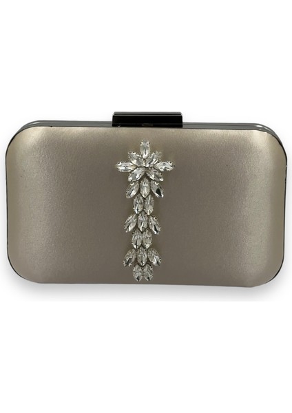 Biçanta Fuşya Renk Saten Oval Gümüş Metal Kasalı Swarovski Kristal Taşlı Kadın Abiye Çanta Gece Çantası Portföy Clutch Düğün Nişan Kına Gelin Çantası