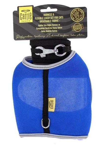 Havalı Dokuma Kedi Göğüs & Gezdirme Takımı Mavi 1 x 25 x 35 cm