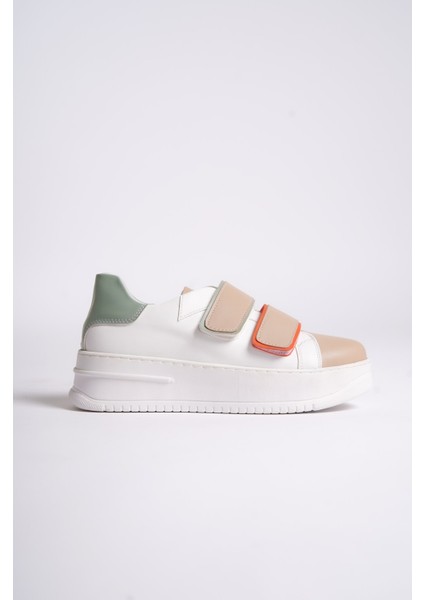 Kadın Sneaker Kalın Taban Cırtlı Spor Ayakkabı Bej