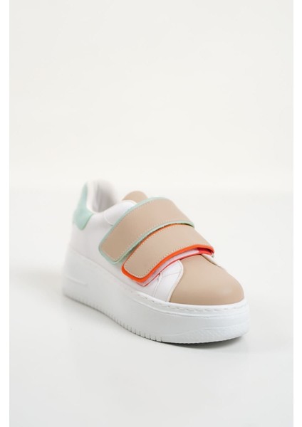 Kadın Sneaker Kalın Taban Cırtlı Spor Ayakkabı Bej