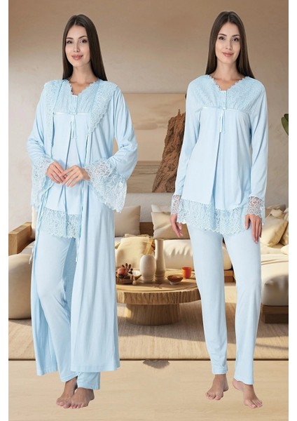 Lohusa Sabahlıklı Pijama Takımı Mavi - 7044