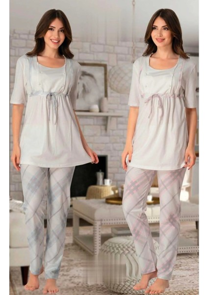 Lohusa Emzirme Destekli Pijama Takımı Mavi - 8042