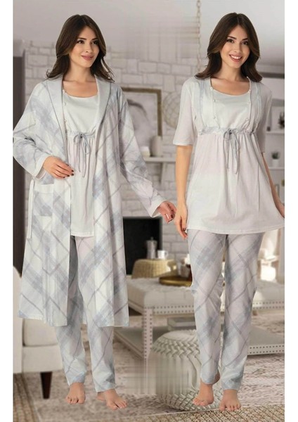 Lohusa Sabahlıklı Pijama Takımı Mavi - 8044
