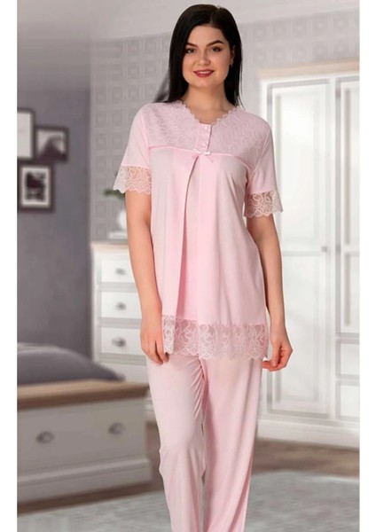 Dantelli Lohusa Pijama Takımı Pembe - 5042