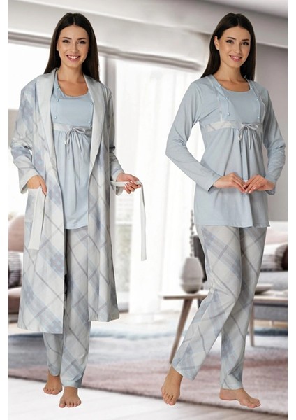 Lohusa Sabahlıklı Pijama Takımı Mavi - 8084