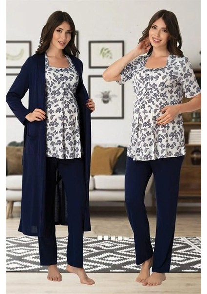 Lohusa Sabahlıklı Pijama Takımı Lacivert - 8014