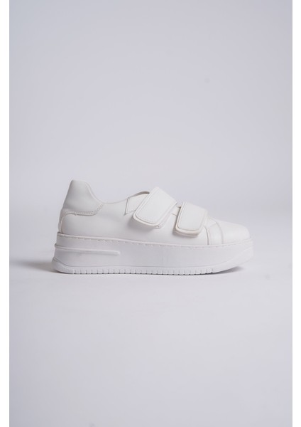 Kadın Sneaker Kalın Taban Cırtlı Spor Ayakkabı Bej