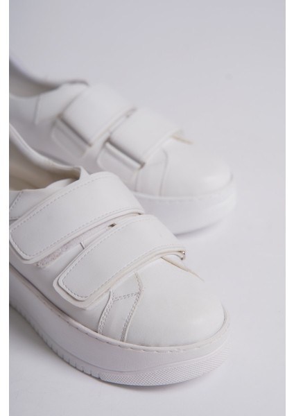 Kadın Sneaker Kalın Taban Cırtlı Spor Ayakkabı Bej