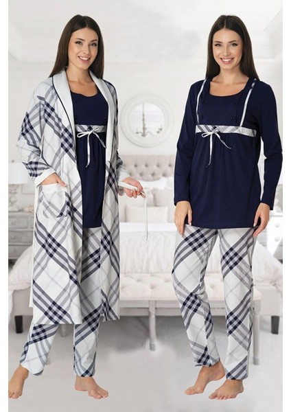 Lohusa Sabahlıklı Pijama Takımı Lacivert - 8084