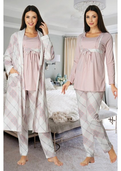 Lohusa Sabahlıklı Pijama Takımı Pembe - 8084