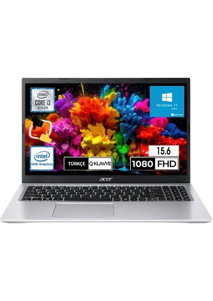 Aspire 3 A315-58-36YJ I3-1115G4 4gb Ram 256SSD 15.6'' Fhd W11 Gümüş Notebook Snertech