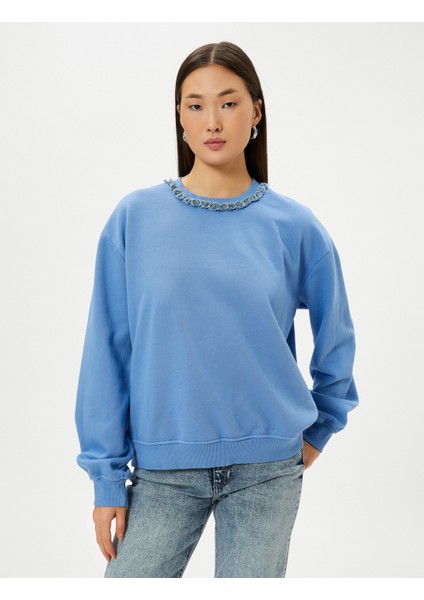 Bisiklet Yaka Sweatshirt Metal Aksesuarlı Regular Fit modelleri