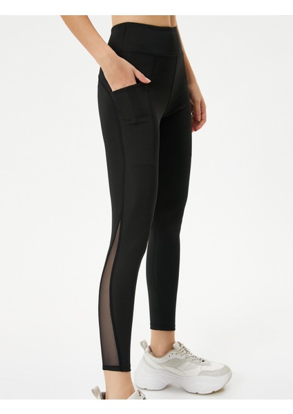 Tül Detaylı Spor Tayt Yüksek Bel Aplike Cepli Dar Kalıp indirimleri