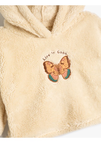 Peluş Kapşonlu Sweatshirt Kelebek Işlemeli Uzun Kollu modelleri