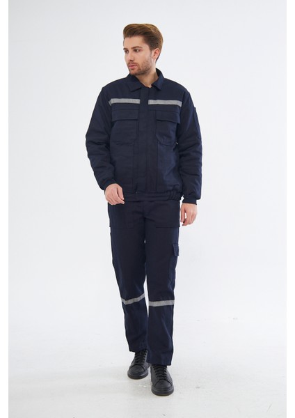 Iş Takımı 7/7 Gabardin %100 Pamuk Kapitoneli Reflektörlü Kışlık Lacivert fırsatları