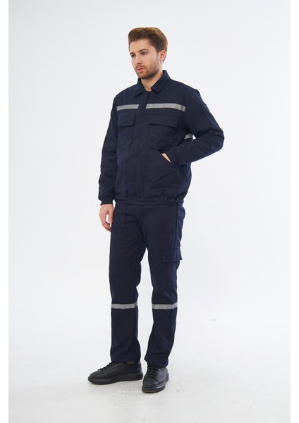 Iş Takımı 7/7 Gabardin %100 Pamuk Kapitoneli Reflektörlü Kışlık Lacivert indirimleri