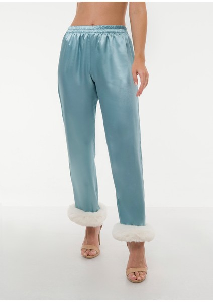 Mint Yeşil Saten Suni Kürk Detaylı Kadın Pijama Takım indirimleri