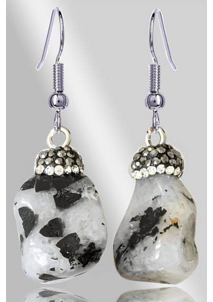 Sertifikalı Zirkon Taşlı Model Turmalinli Rutil Kuvars Doğal Taş Küpe