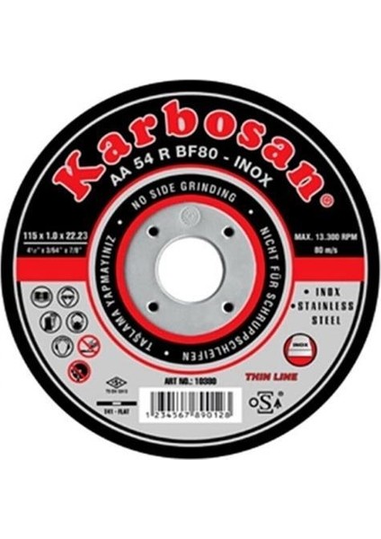 Aa 54R Paslanmaz Inox Kesici Taş 25 Adet 115X1X22.23MM