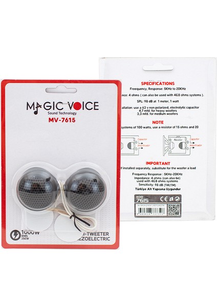 Magicvoice MV-7615 Tweeter Tiz Hoparlör 100 Watt 4 Ohm Oto Tweeter modelleri