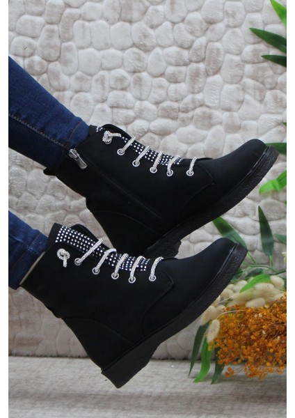 35375 Taş Bağcıklı Sıcak Astar Kaymaz Taban Kadın Bot