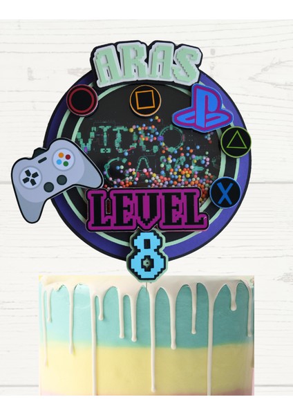 Video Oyun Ps Temalı Erkek Çocuk Doğum Günü Süsü Play Station Temalı Kişiye Özel Pasta Süsü Parti Malzemesi Cake Topper (19X18CM)