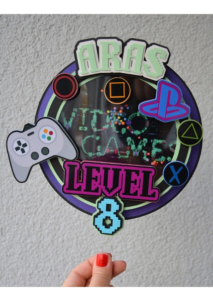 Video Oyun Ps Temalı Erkek Çocuk Doğum Günü Süsü Play Station Temalı Kişiye Özel Pasta Süsü Parti Malzemesi Cake Topper (19X18CM) fırsatları