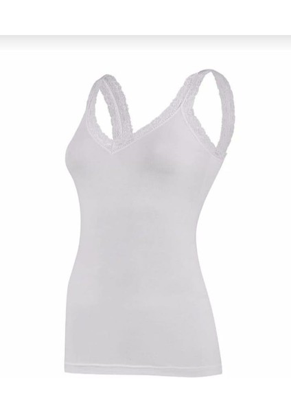 2260 Bayan Kalın Askılı Modal V Yaka Dantelli Atlet 6 Adet