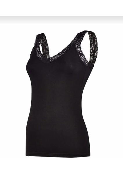 2261 Bayan Kalın Askılı Modal V Yaka Dantelli Atlet 10 Adet