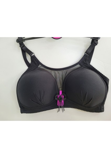 Önü Tül Detaylı Toparlayıcı Sütyen-Siyah