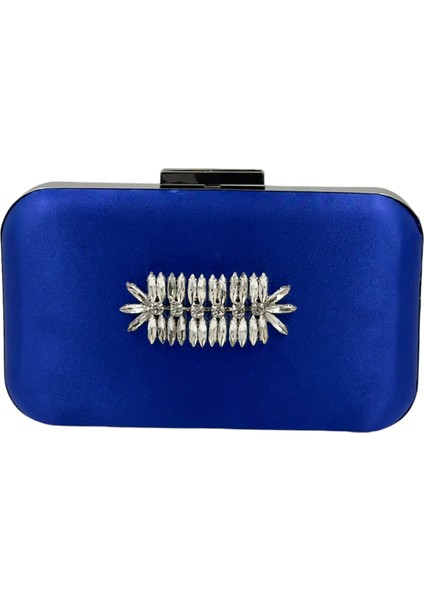 Biçanta Saks Mavisi Renk Saten Oval Gümüş Metal Kasalı Swarovski Kristal Taşlı Kadın Abiye Çanta Gece Çantası Portföy Clutch Düğün Nişan Kına Gelin Çantası