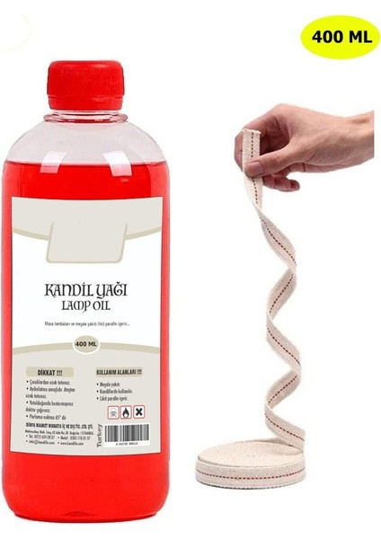 Kırmızı Kandil Yağı Iç Mekan 400 ml + 50CM Fitil