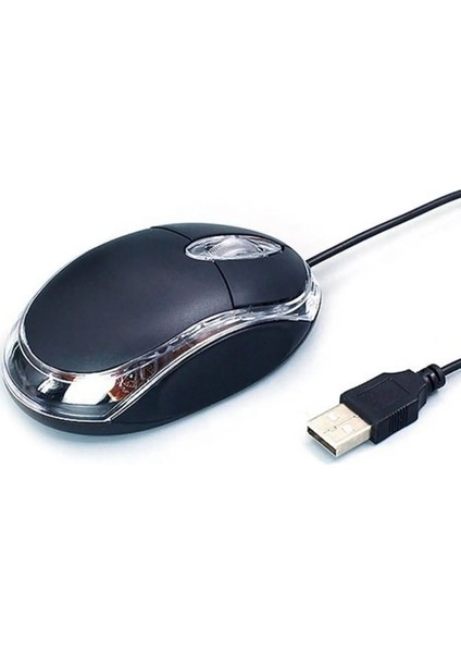 USB Girişli Fare Ergonomik Kablolu 1200 Dpı Işıklı Optik Mouse Siyah