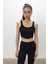 Siyah Renk Ortadan Fermuarlı Crop Bluz 2
