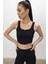 Siyah Renk Ortadan Fermuarlı Crop Bluz 3