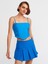 20129 Büzgülü Detaylı Askılı Crop Top-Mavi 1