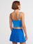 20129 Büzgülü Detaylı Askılı Crop Top-Mavi 2
