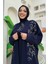 Işleme Detaylı Abaya ve Elbise Takım 8486 Lacivert 4